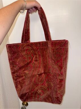 Vintage Lady Rosedale Burgundy Velvet Paisley Tote 90s Boho Bag